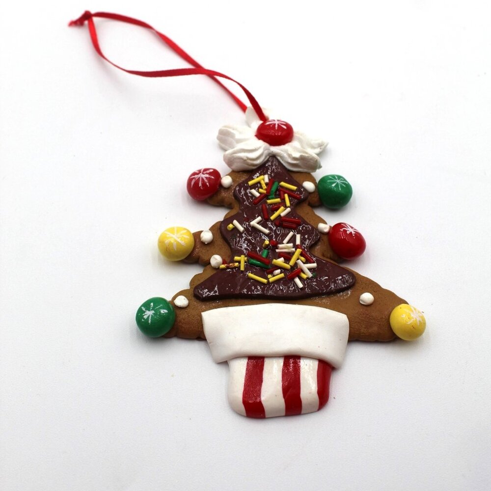 Claydough Tree Ice Cream Cookie W Sprinkles Flat Hanging Christmas Tree Ornament